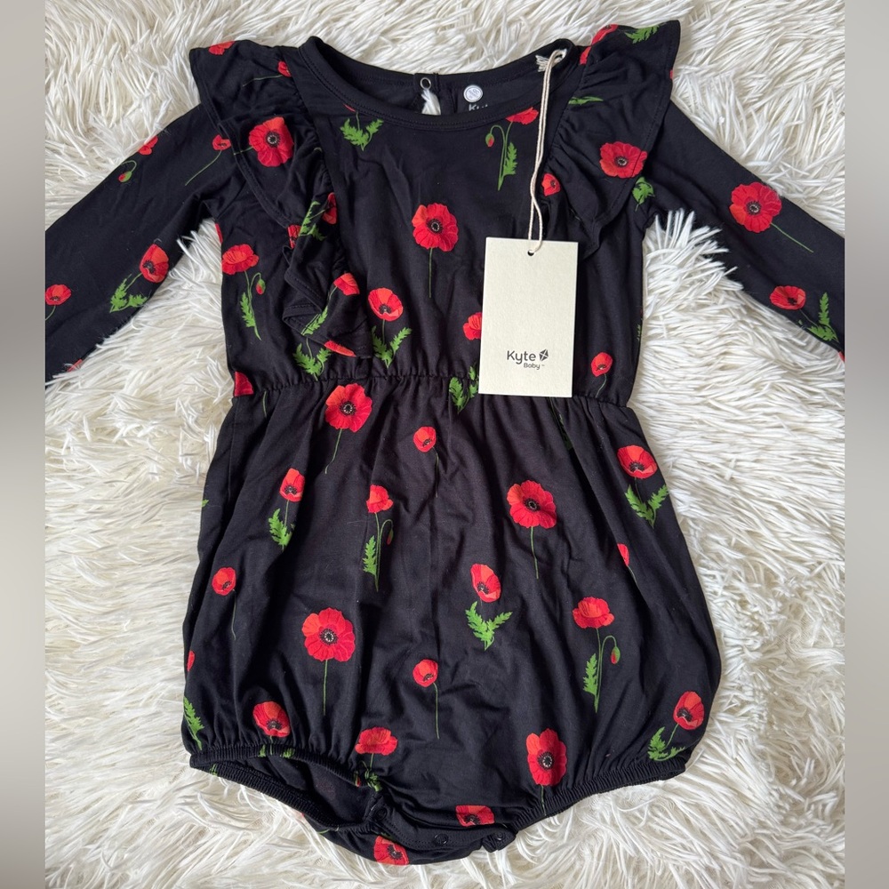 Kyte Baby long sleeve bubble romper midnight poppies 3T